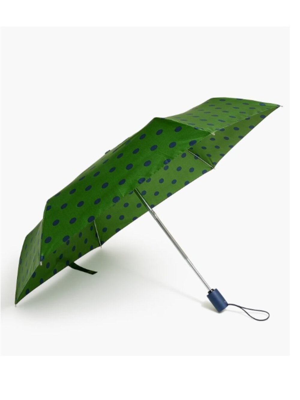 J.Crew Factory Umbrella Green Navy Polka Dot NEW - Picture 1 of 3